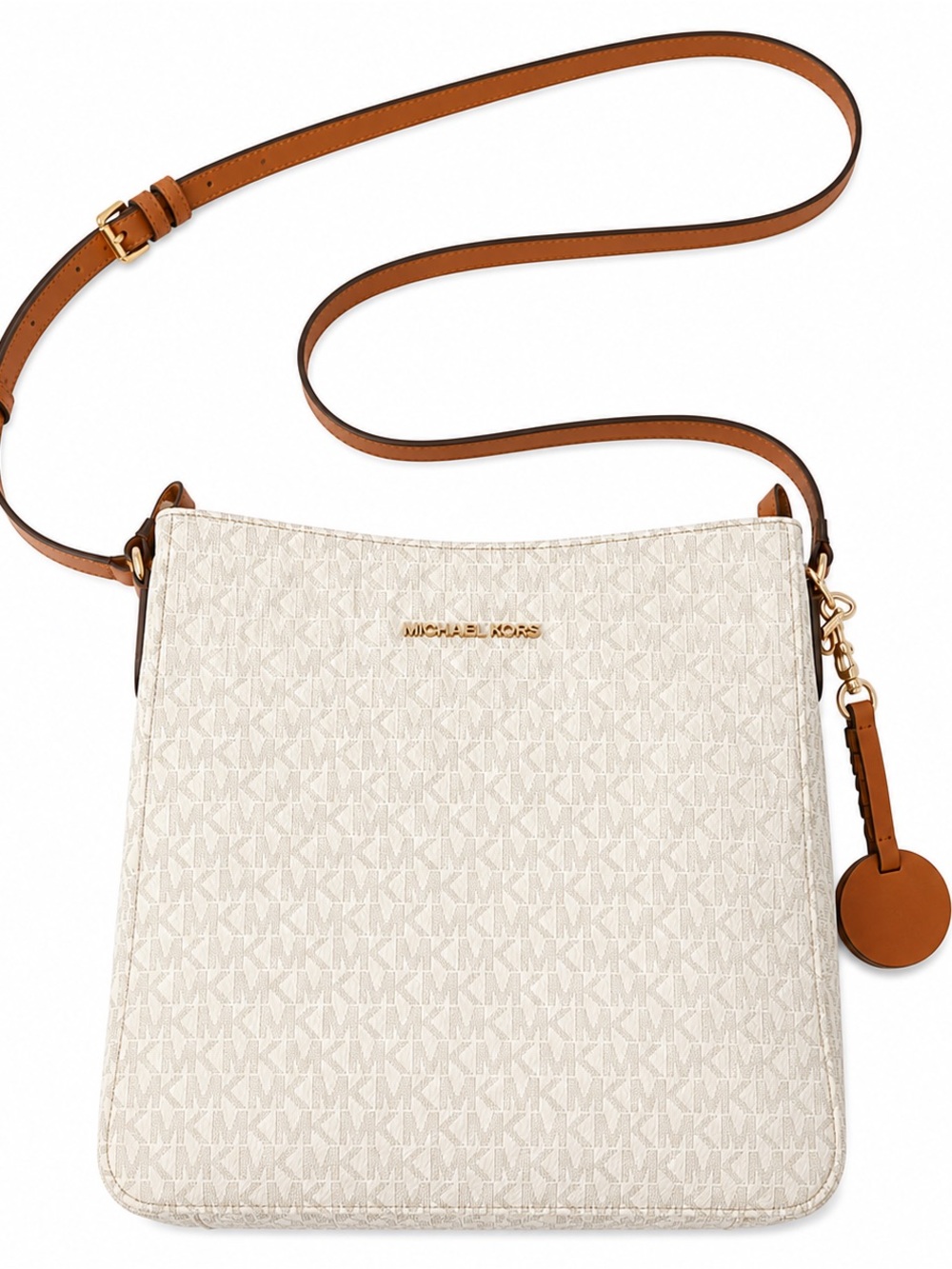 Michael Kors Cream Crossbody with Tan Strap and Gold Hardware